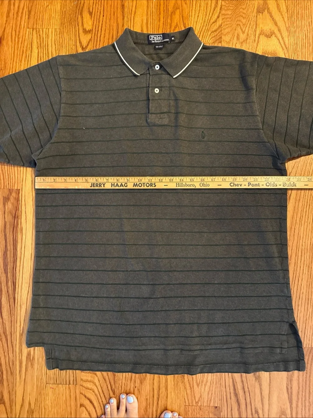 Polo by Ralph Lauren Charcoal Pinstripe Polo with White Trim